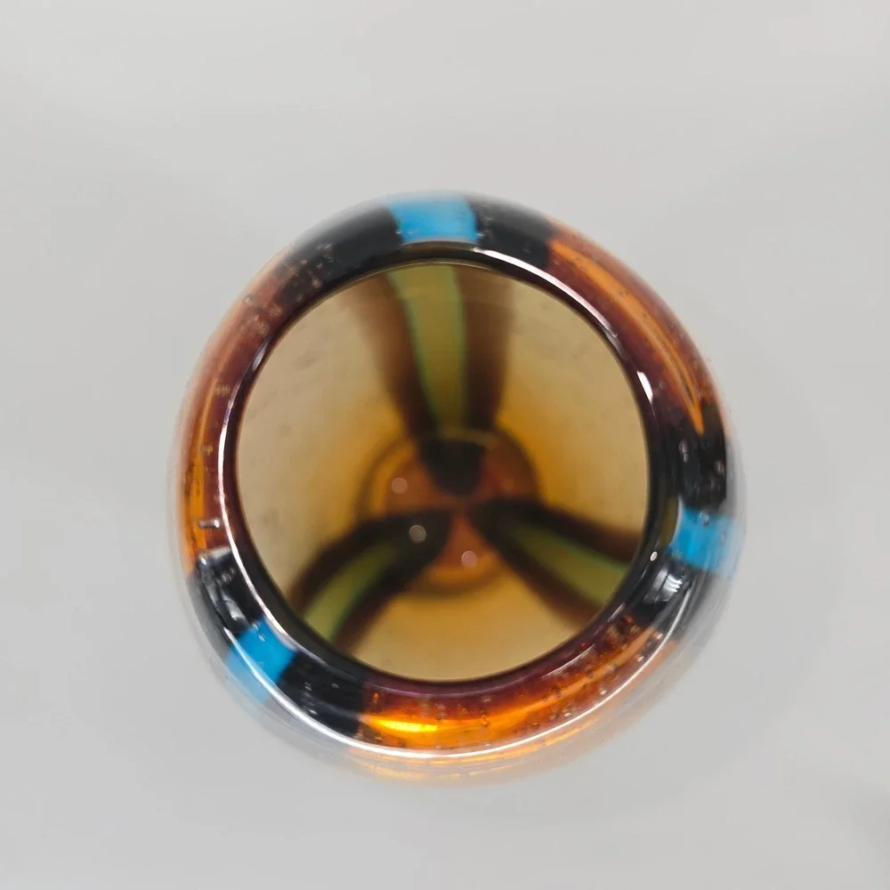 Art Glass Sommerso Pier One Vase Amber Blue Controlled Bubble MCM Style